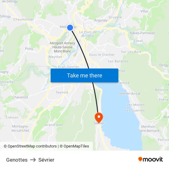 Genottes to Sévrier map
