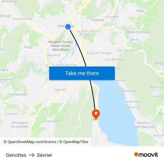 Genottes to Sévrier map