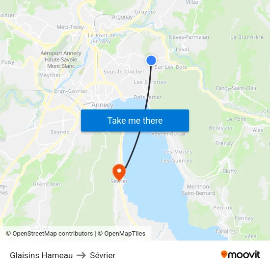 Glaisins Hameau to Sévrier map