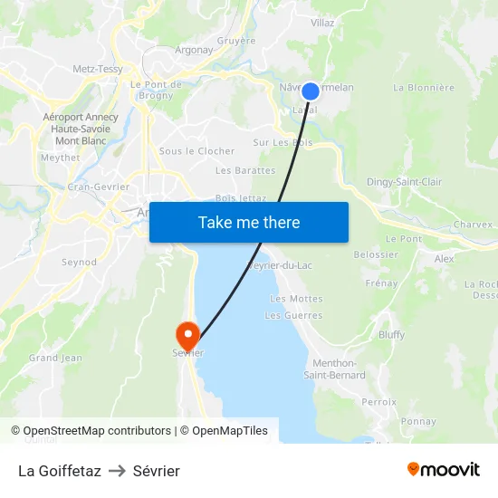 La Goiffetaz to Sévrier map