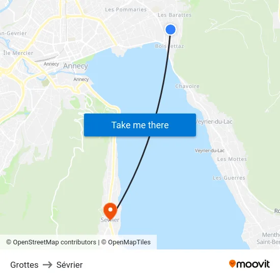 Grottes to Sévrier map