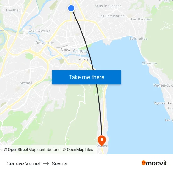 Geneve Vernet to Sévrier map