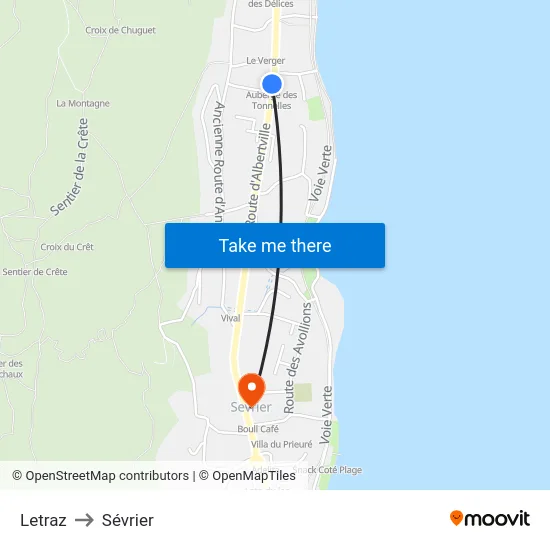 Letraz to Sévrier map