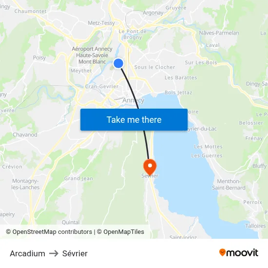 Arcadium to Sévrier map