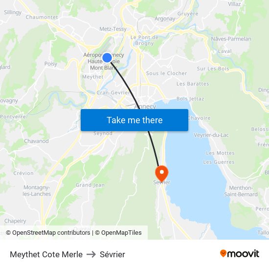 Meythet Cote Merle to Sévrier map