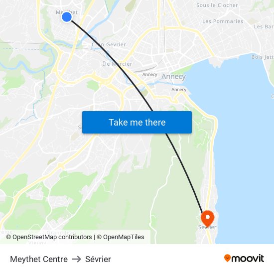 Meythet Centre to Sévrier map
