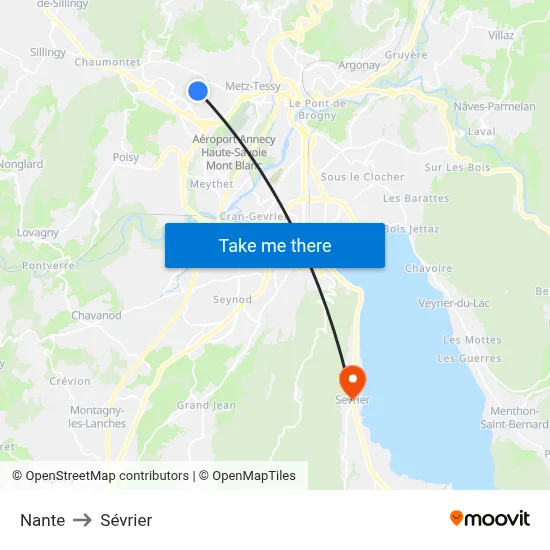 Nante to Sévrier map