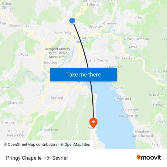 Pringy Chapelle to Sévrier map