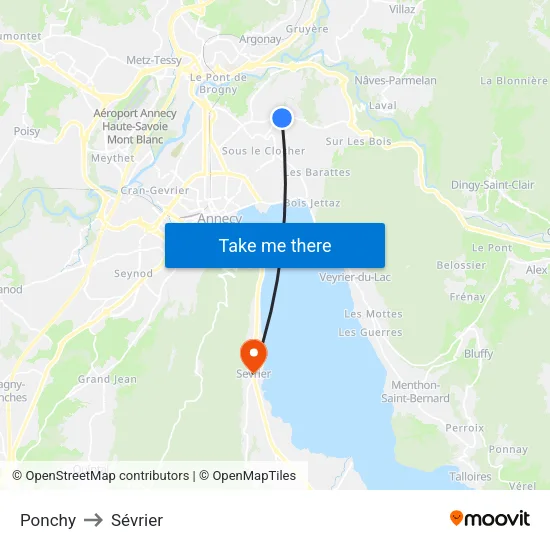 Ponchy to Sévrier map