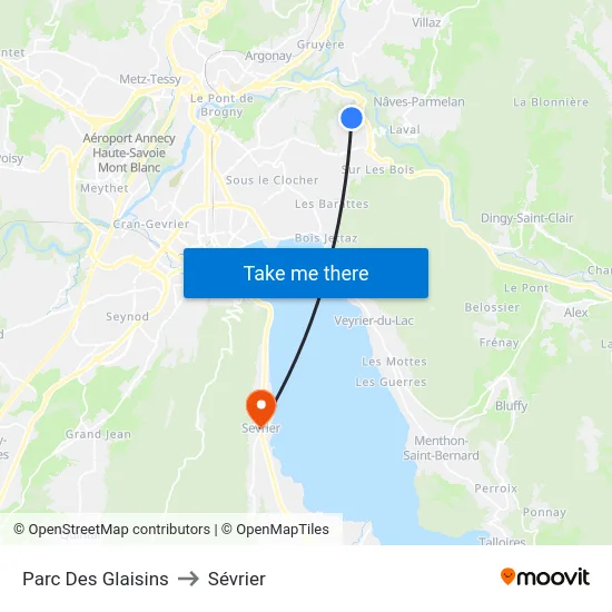 Parc Des Glaisins to Sévrier map