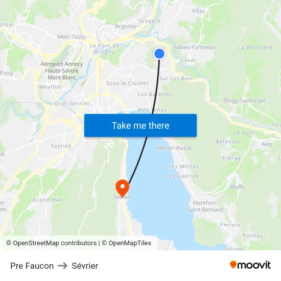 Pre Faucon to Sévrier map
