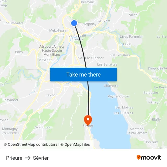 Prieure to Sévrier map