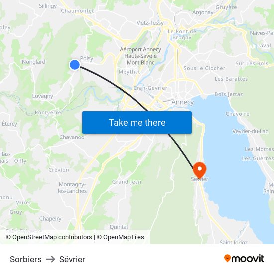 Sorbiers to Sévrier map