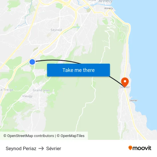 Seynod Periaz to Sévrier map