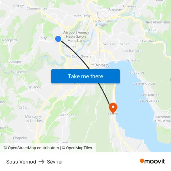 Sous Vernod to Sévrier map