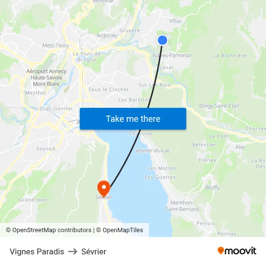 Vignes Paradis to Sévrier map