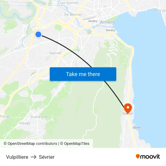 Vulpilliere to Sévrier map
