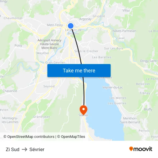 Zi Sud to Sévrier map