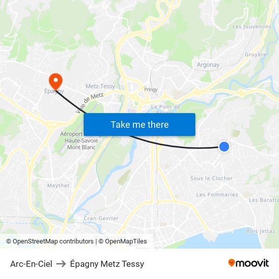 Arc-En-Ciel to Épagny Metz Tessy map