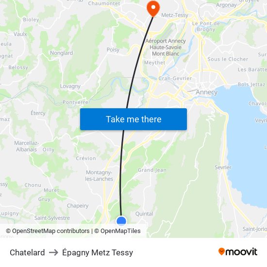 Chatelard to Épagny Metz Tessy map