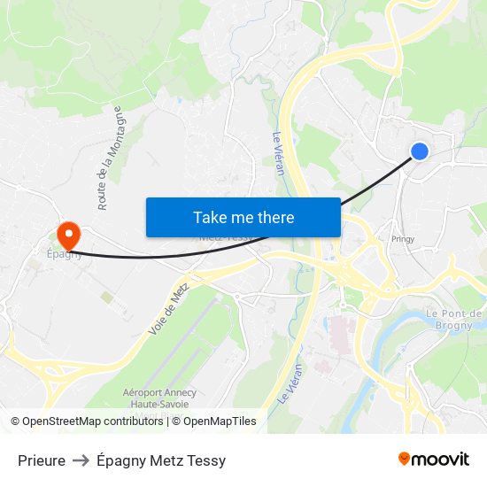 Prieure to Épagny Metz Tessy map
