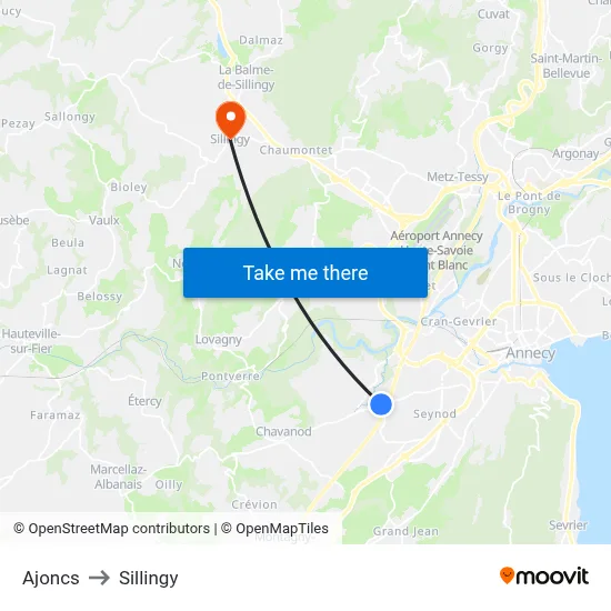 Ajoncs to Sillingy map