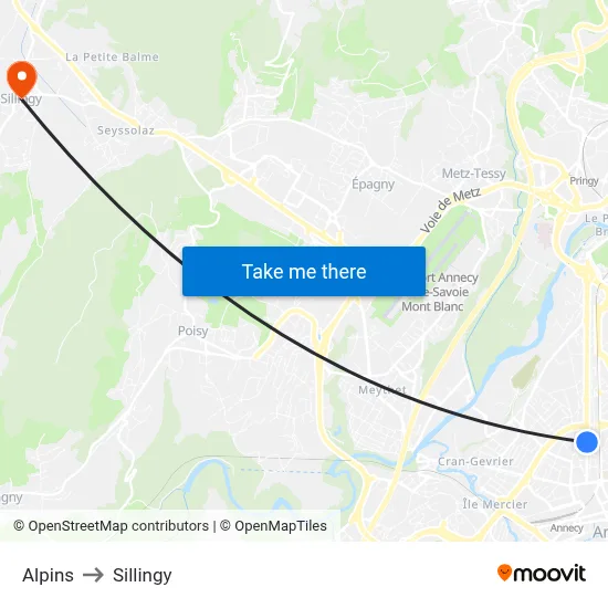 Alpins to Sillingy map