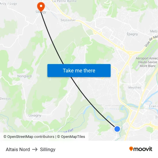 Altais Nord to Sillingy map