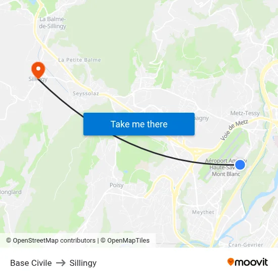 Base Civile to Sillingy map