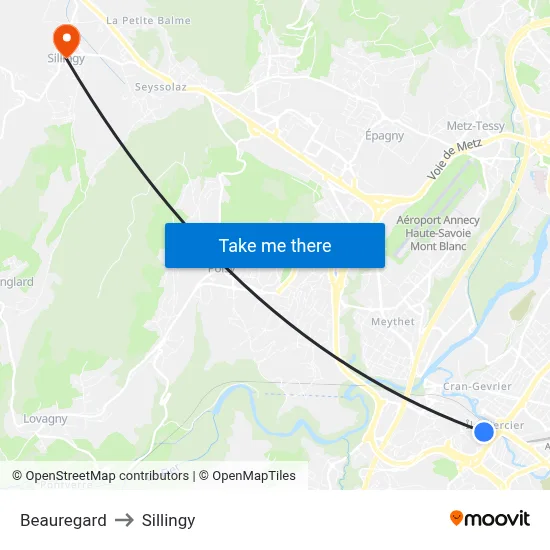 Beauregard to Sillingy map