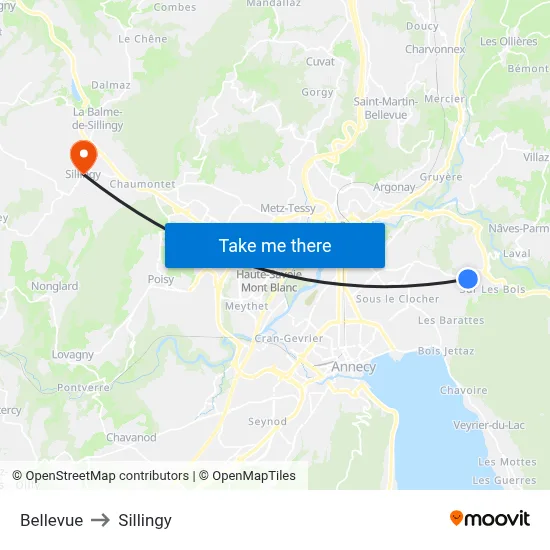 Bellevue to Sillingy map