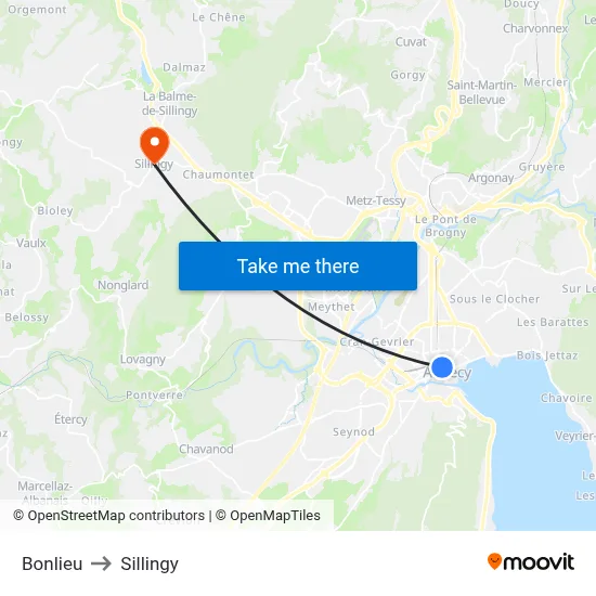 Bonlieu to Sillingy map