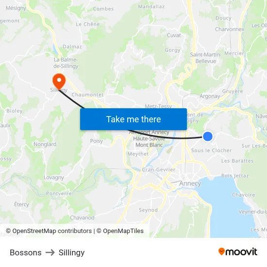 Bossons to Sillingy map