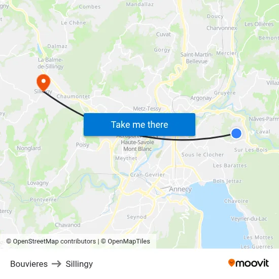 Bouvieres to Sillingy map