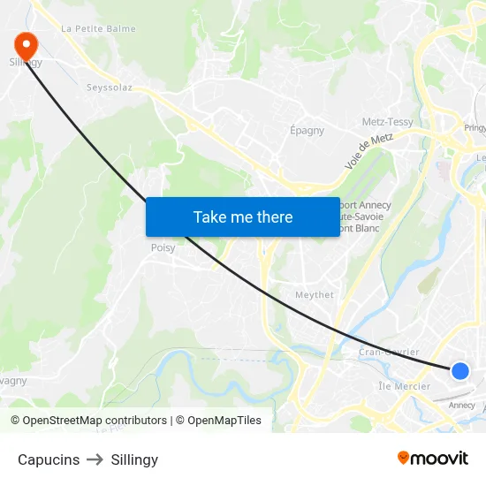 Capucins to Sillingy map