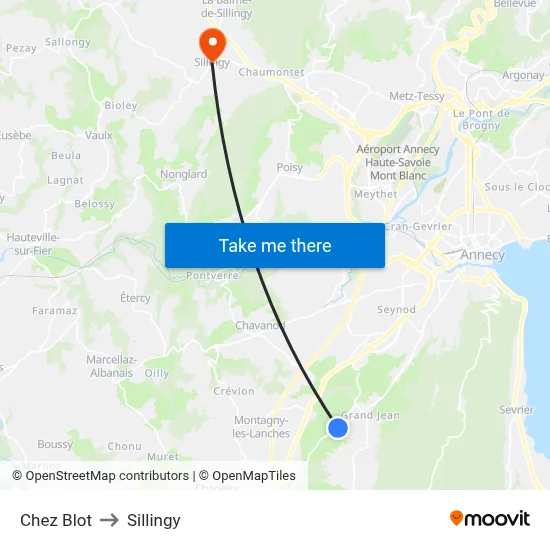 Chez Blot to Sillingy map