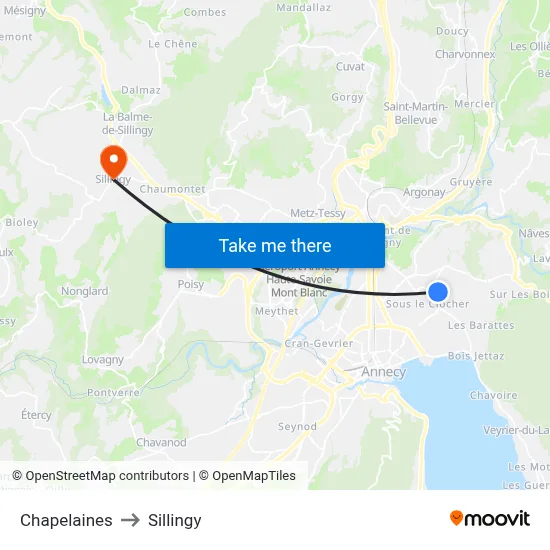 Chapelaines to Sillingy map