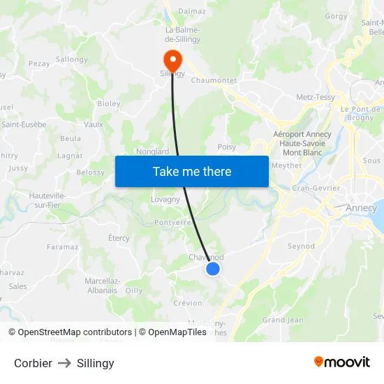 Corbier to Sillingy map