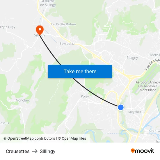 Creusettes to Sillingy map