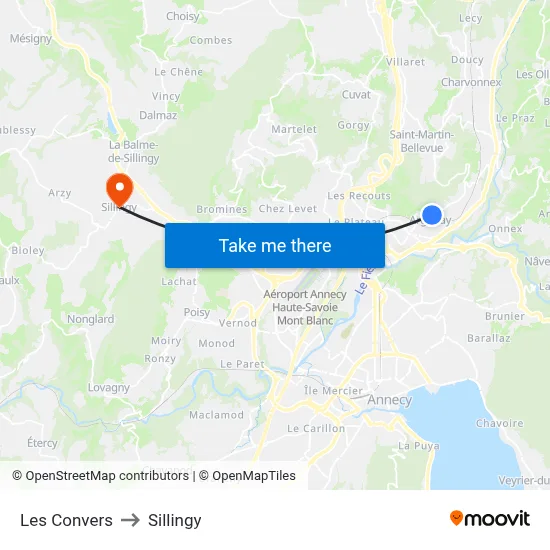 Les Convers to Sillingy map