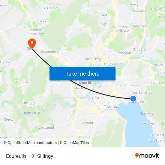 Ecureuils to Sillingy map