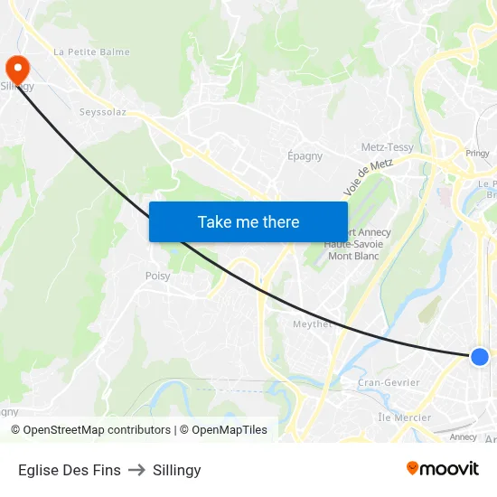 Eglise Des Fins to Sillingy map