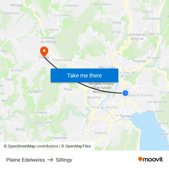 Plaine Edelweiss to Sillingy map