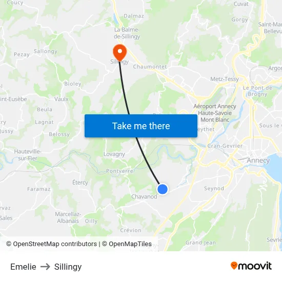 Emelie to Sillingy map