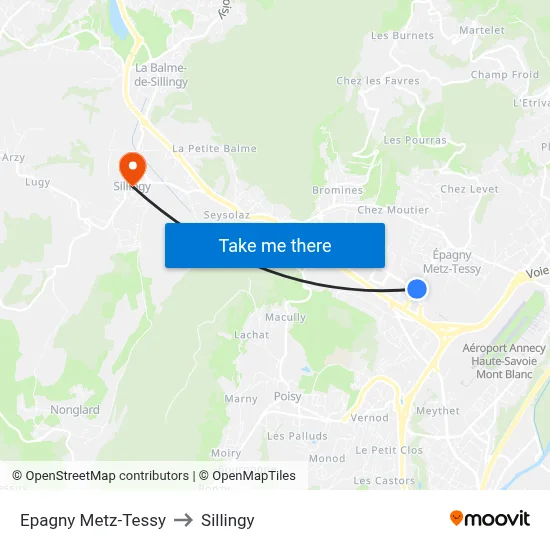 Epagny Metz-Tessy to Sillingy map