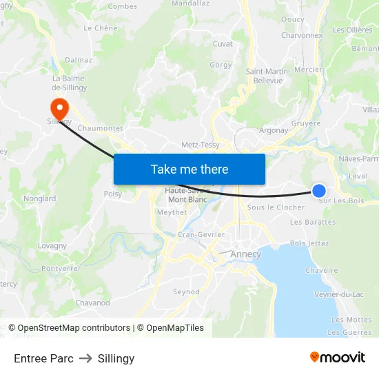 Entree Parc to Sillingy map