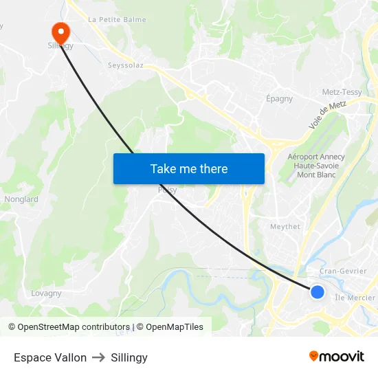 Espace Vallon to Sillingy map