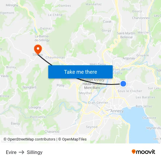 Evire to Sillingy map