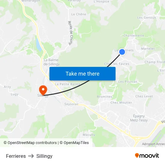 Ferrieres to Sillingy map