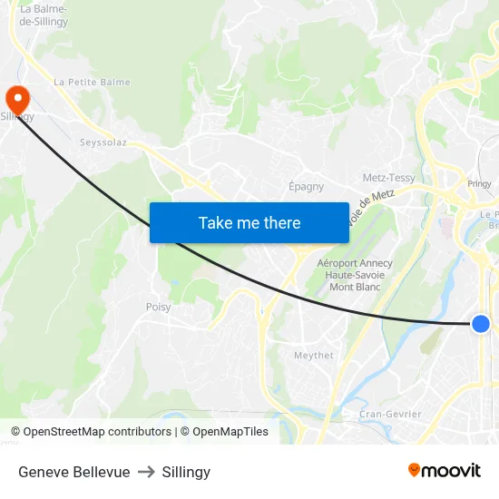 Geneve Bellevue to Sillingy map